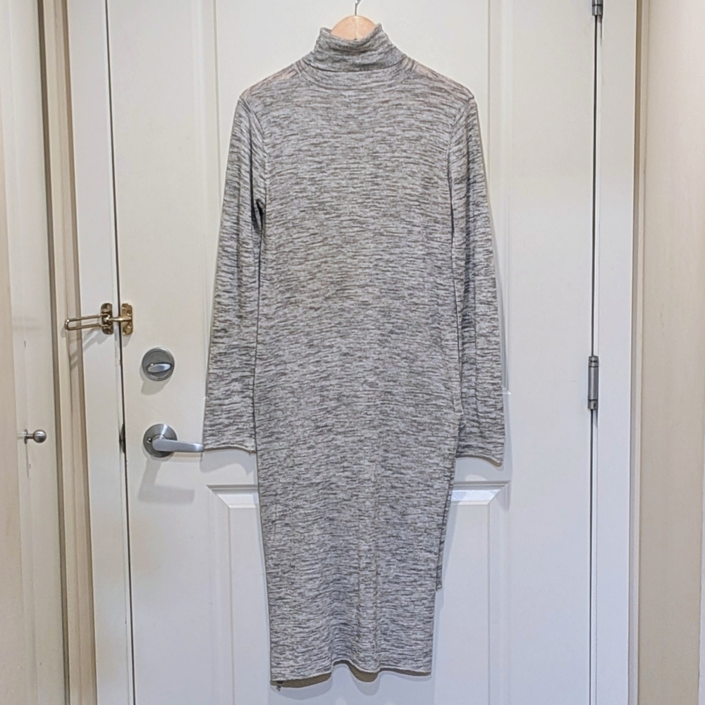 EUC Zara Knit M Cotton Blend Marled Grey Split Hem Turtleneck Longline Sweater - Picture 4 of 4